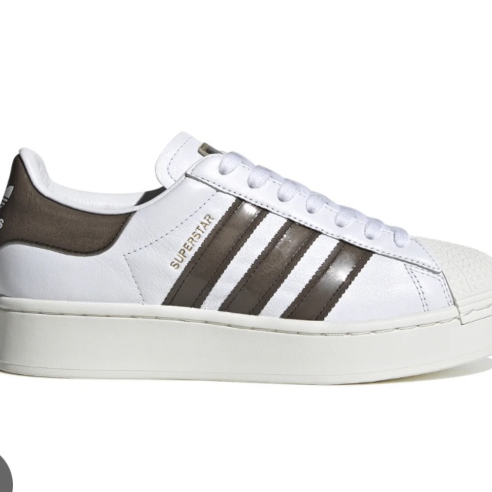 ✨Adidas Superstar White and Dark Brown Sneakers - Picture 1 of 7